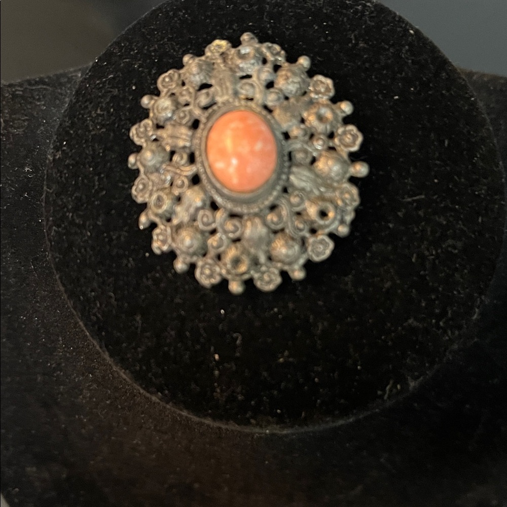 Vintage Silver and Coral Brooch